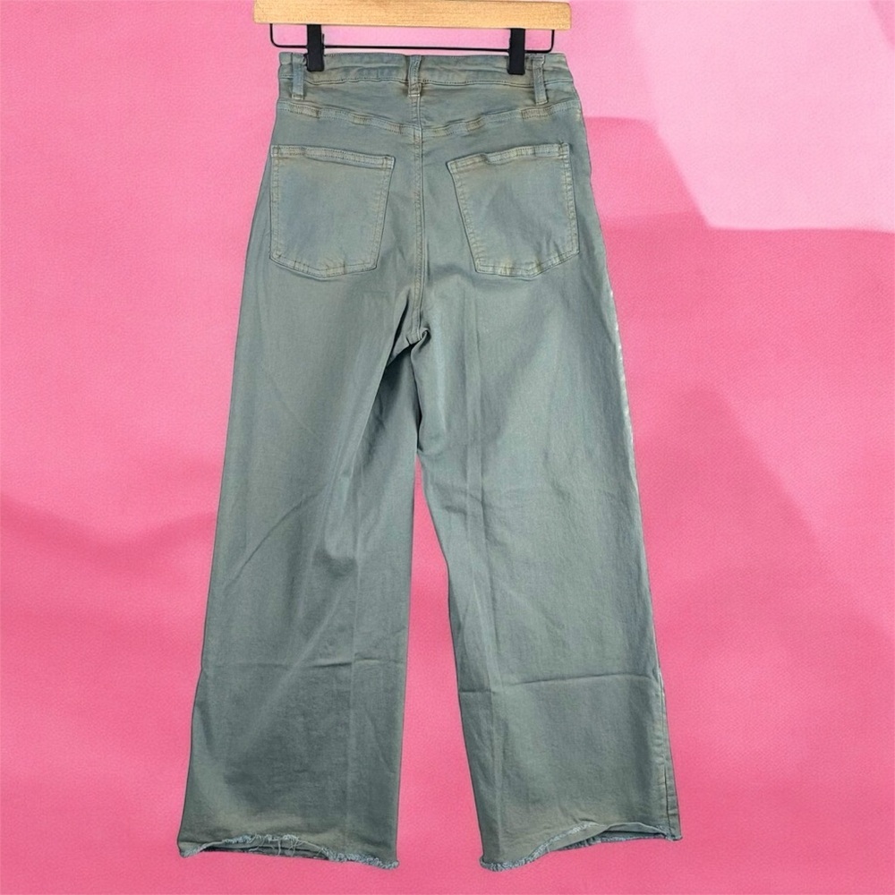 Easel Washed Denim Green Blue Wide Leg Jeans Small High Waist 5 Buttons Cropped - Picture 2 of 10